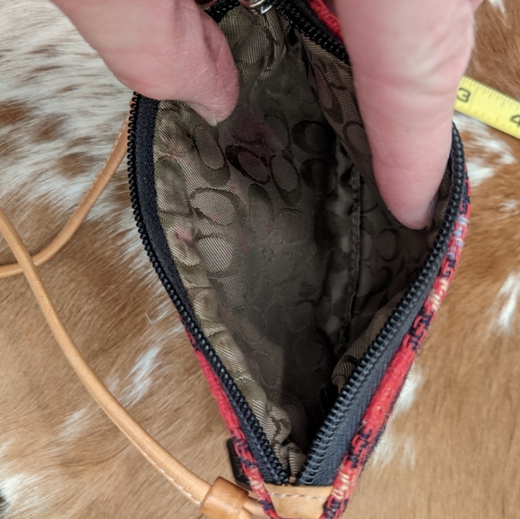 Vintage Coach Plaid Wristlet Pouch Leather Trim - Picture 3 of 5